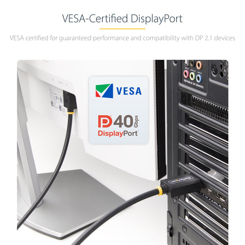 StarTech.com 3ft (91cm) DisplayPort 2.1 Cable, VESA Certified DP40 DisplayPort Cable w/UHBR10/HDR/HDCP 2.2, 8K 60Hz/4K 144Hz w/DSC 1.2a, 40Gbps, DP 2.1 Cable, UHD Monitor Cord, M/M