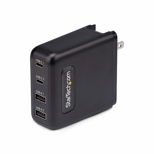 StarTech.com 100W USB-C Wall Charger, 2x USB-C/2x USB-A, Fast Charging Portable GaN Charger Power Adapter, USB Power Delivery 3.0, 6ft/1.8m Cable