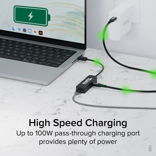 Plugable Technologies USB C to Ethernet Adapter 2.5Gb with 100W USB-C PD Charging, 2.5 Gigabit Type C USB Ethernet Adapter for Windows, MacBook, Chrome, iPad, Surface, XPS, Thunderbolt 4, USB4 (USBC-E2500PD)