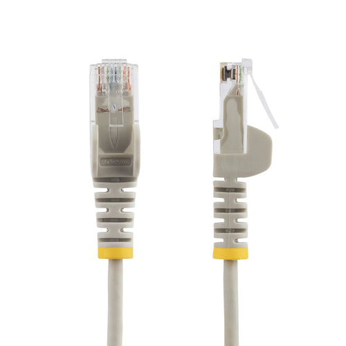 StarTech.com 6in Gray Slim CAT6 Cable, 10 Pack, Snagless, 100W PoE, UTP, LSZH, 28AWG Pure Bare Copper Wire, Slim RJ45 Network Patch Cord w/Strain Reliefs, Individually Tested