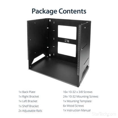 StarTech.com Wall-Mount Server Rack with Built-in Shelf - Solid Steel - 8U