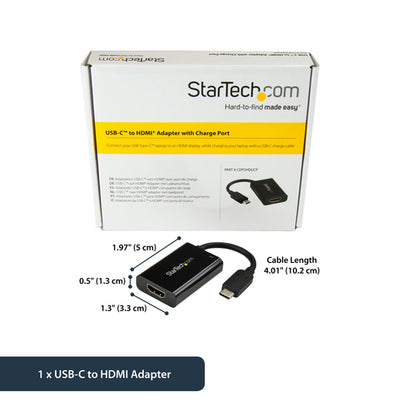 StarTech.com USB C to HDMI 2.0 Adapter with Power Delivery - 4K 60Hz USB Type-C to HDMI Display Video Converter - 60W PD Pass-Through Charging Port - Thunderbolt 3 Compatible - Black