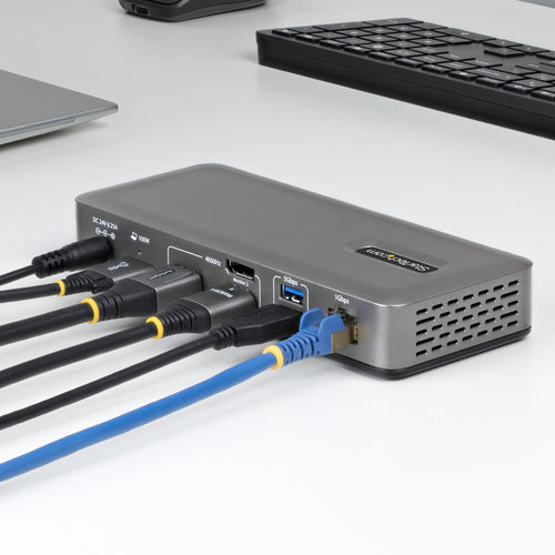 StarTech.com USB-C Docking Station Triple 4K Displays (2x 4K 60Hz, 1x 4K 30Hz), 100W Power Delivery, 6 USB Ports (10Gbps), Gigabit Ethernet, DisplayPort + HDMI, Driverless Windows Laptop Dock