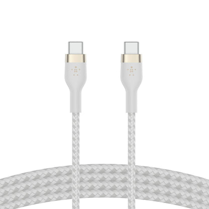 Belkin BoostCharge Pro Flex Braided USB-C to USB-C Charger Cable (2M/6.6FT)  USB-IF Fast Charging Cable for iPhone 16 Series  MacBook Pro  iPad Pro  Galaxy S25  S24  Nintendo Switch 2 & More - White