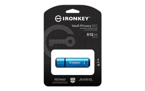 Kingston Technology IronKey 512GB USB-C Vault Privacy 50C AES-256 Encrypted, FIPS 197
