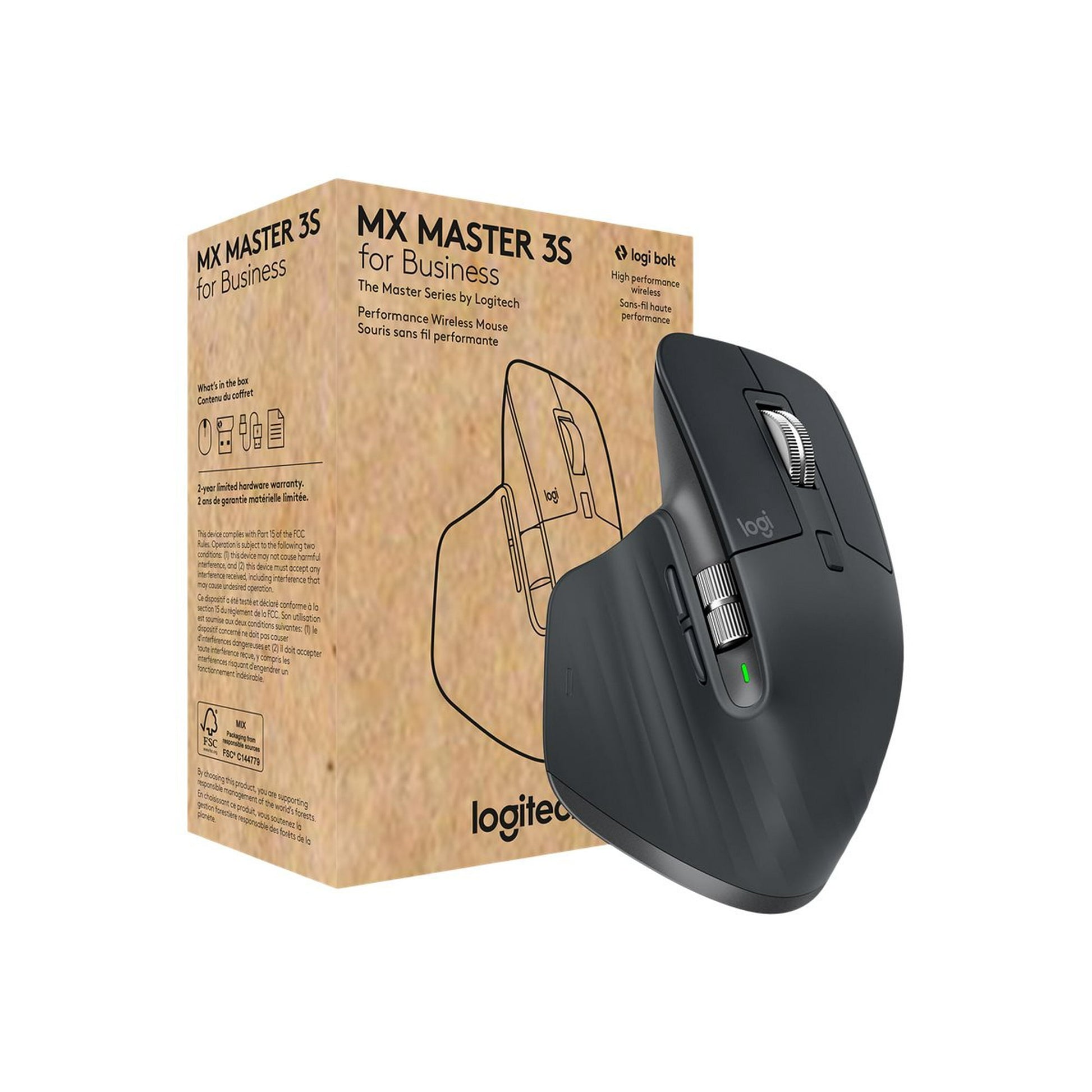 Logitech MX Master 3S for Business  Wireless Mouse with Quiet Clicks  8K DPI  Secured Logi Bolt USB Receiver  Bluetooth  USB-C Charging  MagSpeed Scrolling  Windows/Mac/Chrome/Linux - Graphite