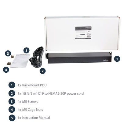 StarTech.com 1U 19 inch 8 Port Rack Mount PDU - IEC C13 Socket Rackmount Power Supply/Strip - Horizontal Server Rack Mountable PDU /Data Center Power Distribution Unit 16A 240V