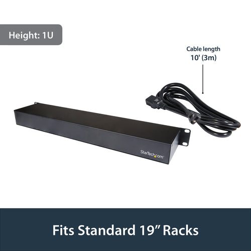 StarTech.com 1U 19 inch 8 Port Rack Mount PDU - IEC C13 Socket Rackmount Power Supply/Strip - Horizontal Server Rack Mountable PDU /Data Center Power Distribution Unit 16A 240V