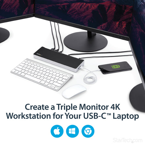 StarTech.com 4K USB-C Dock, Triple UHD 4K Monitor Docking Station, Mac & Windows, USB C to HDMI & DisplayPort, 60W Power Delivery, 5x USB 5Gbps Hub - TAA