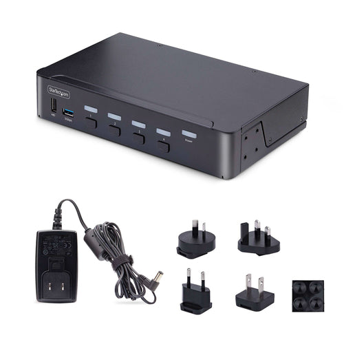 StarTech.com 4-Port DisplayPort KVM Switch, 8K 60Hz / 4K 144Hz, Single Display, DP 1.4, 2x USB 3.0 Ports, 4x USB 2.0 HID Ports, Push-Button & Hotkey Switching, TAA Compliant - OS Independent, Metal Housing