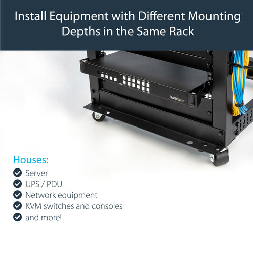StarTech.com Server Rack Depth Extender - 1U - 4in / 10 cm - TAA Compliant - Recessed Rack Adapter - Rack Mount Adapter Kit - Network Rack Extender