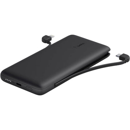 Belkin Power Bank  BoostCharge Plus 10k mAh Portable Charger w/Integrated Lightning Cable & USB-C Cable - iPhone Charger - Battery Pack for iPhone 16 Pro Max  iPhone 16  iPhone 15  iPhone 14 - Black