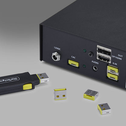 StarTech.com USB-A Port Blocker Key with 4x Latching USB-A Dust Cover Plugs, Snap-In Reusable Port Protectors for Laptops & Computers