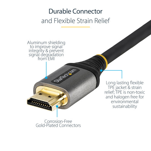 StarTech.com 10ft (3m) Premium Certified HDMI 2.0 Cable - High Speed Ultra HD 4K 60Hz HDMI Cable with Ethernet - HDR10, ARC - TPE Jacket - UHD HDMI Video Cord - For UHD Monitors, TVs, Displays - M/M