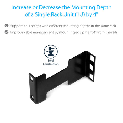StarTech.com Server Rack Depth Extender - 1U - 4in / 10 cm - TAA Compliant - Recessed Rack Adapter - Rack Mount Adapter Kit - Network Rack Extender