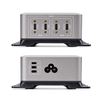 StarTech.com 4-Port Multi-Device USB-C Charger, 240W Total, Single Port 140W EPR, PD 3.1, Screw Locking Ports, Surface Mounting, Ideal for Boardrooms, 2x 10ft USB-C Side Locking 240W Cables Included