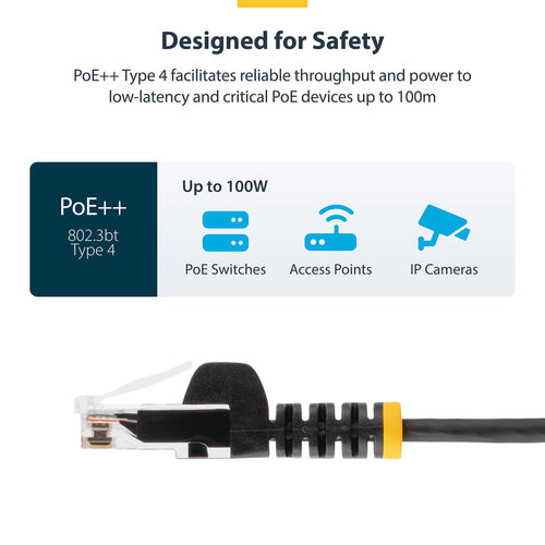 StarTech.com 9in Black Slim CAT6 Cable, 10 Pack, Snagless, 100W PoE, UTP, LSZH, 28AWG Pure Bare Copper Wire, Slim RJ45 Network Patch Cord w/Strain Reliefs, Individually Tested