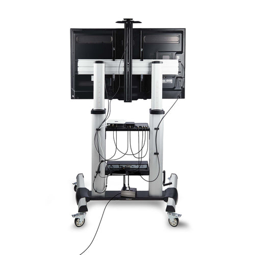 StarTech.com Rolling TV Cart/Stand On Wheels For 60-100inch Flat Screens Up To 220lb (100kg), Height Adjustment via Hand Crank, Mobile/Portable Trolley Mount