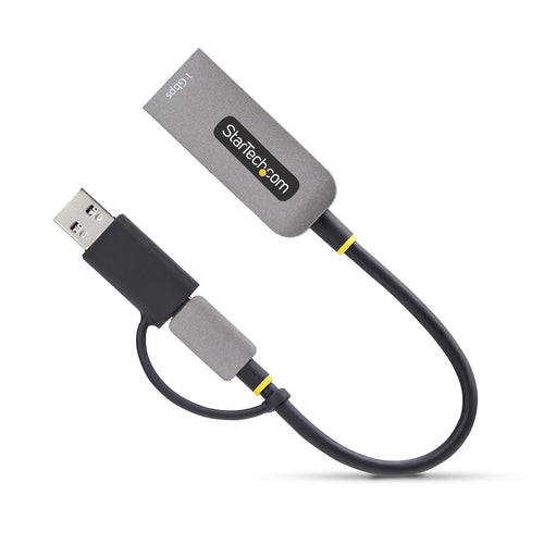 StarTech.com USB-C to Ethernet Adapter with USB-A Dongle, 10/100/1000Mbps, USB 3.0 to Gigabit Ethernet Network Adapter, 6in/15cm Attached Cable, USB GbE Adapter