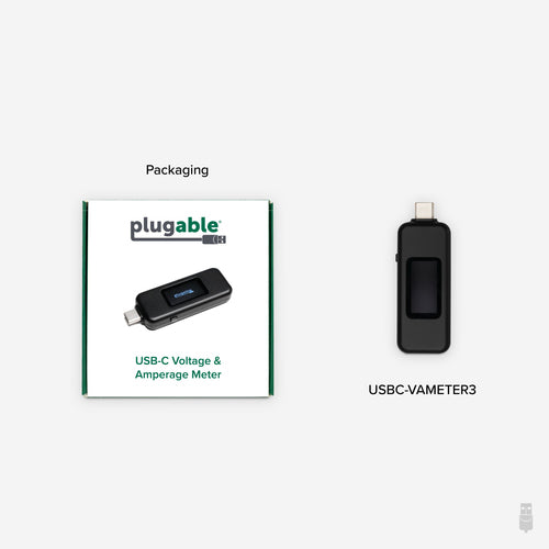 Plugable Technologies USB C Power Meter Tester for Monitoring USB-C Connections up to 240W - Digital Multimeter Tester for USB-C Cables, Laptops, Phones, Chargers - Driverless
