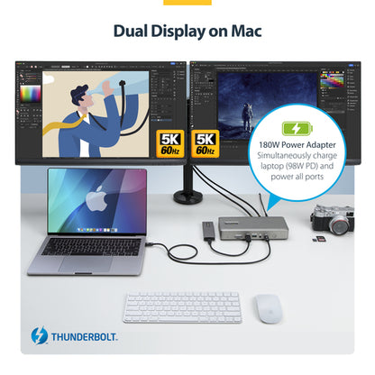 StarTech.com Universal USB4 & Thunderbolt 4 Docking Station, Quad Display on Windows, Dual Display on MacBook, HDMI DP Dock with 98W Laptop Charging