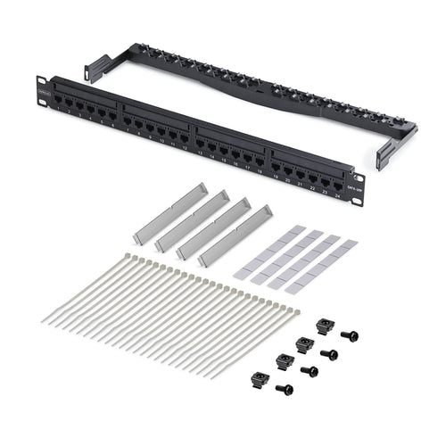 StarTech.com 24 Port 1U Feed Through Patch Panel with Cable Management Bar, Rackmount Cat6 Ethernet Patch Panel with RJ45 UTP Inline Couplers