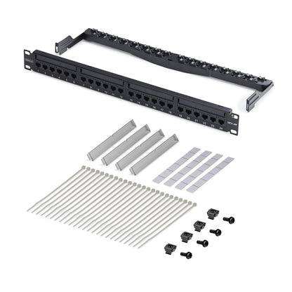 StarTech.com 24 Port 1U Feed Through Patch Panel with Cable Management Bar, Rackmount Cat6 Ethernet Patch Panel with RJ45 UTP Inline Couplers