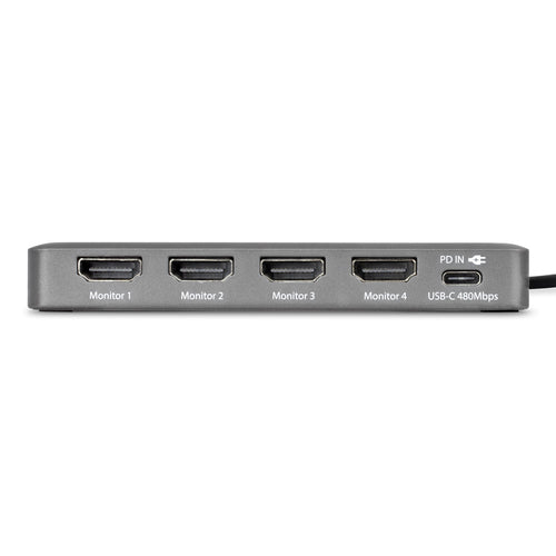 StarTech.com USB-C to Quad-Monitor Workstation Adapter, 4K 60Hz HDMI, 140W PD Passthrough for Laptop Charging, USB Port for Wireless Keyboard / Mouse, TAA