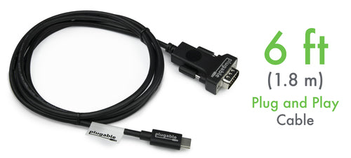Plugable Technologies USB C to VGA Cable 6 Feet - Driverless Connect Thunderbolt 4, Thunderbolt 3, USB4, or USB-C Device to VGA Displays 1920x1080@60Hz, (Compatible with iPhone 15, MacBook Pro, Dell XPS) 1.8m