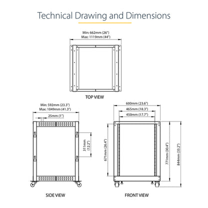 StarTech.com 15U 4-Post Server Rack, 19in Open Frame Rack with 40in (101cm) Mounting Depth and 1200lb (544kg) Weight Capacity, Mobile or Floor Mount IT Rack