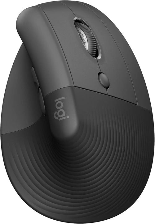 Logitech Lift Vertical Ergonomic Mouse  Wireless  Bluetooth or Logi Bolt USB Receiver  Quiet Clicks  4 Buttons  Graphite
