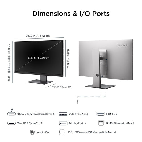 Viewsonic VP Series VP3276T-4K computer monitor 81.3 cm (32") 3840 x 2160 pixels 4K Ultra HD LED Black
