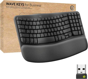 Logitech Wave Keys for Business  Wireless Ergonomic Keyboard with Cushioned Palm Rest  Secure Logi Bolt Technology  Bluetooth  Compatible with Windows/Mac/Chrome/Linux - Graphite