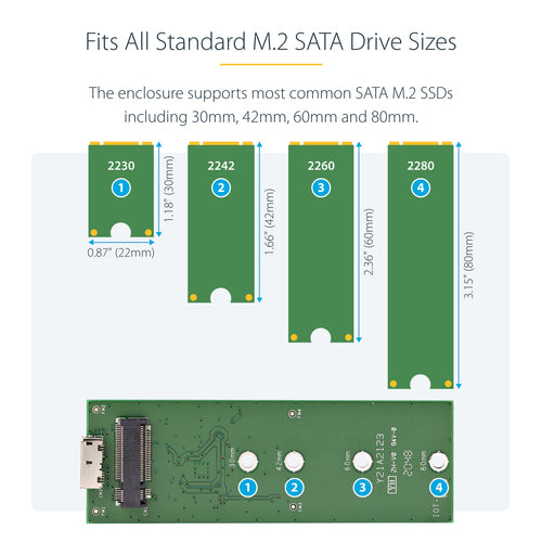 StarTech.com M.2 SSD Enclosure for M.2 SATA SSDs - USB 3.0 (5Gbps) with UASP - TAA
