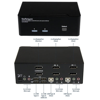 StarTech.com 2 Port Dual DisplayPort USB KVM Switch with Audio & USB 2.0 Hub
