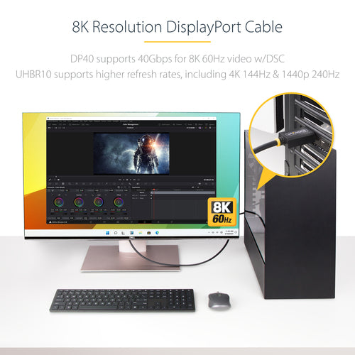 StarTech.com 3ft (91cm) DisplayPort 2.1 Cable, VESA Certified DP40 DisplayPort Cable w/UHBR10/HDR/HDCP 2.2, 8K 60Hz/4K 144Hz w/DSC 1.2a, 40Gbps, DP 2.1 Cable, UHD Monitor Cord, M/M