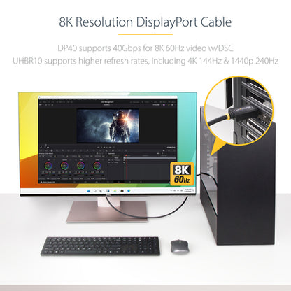 StarTech.com 3ft (91cm) DisplayPort 2.1 Cable, VESA Certified DP40 DisplayPort Cable w/UHBR10/HDR/HDCP 2.2, 8K 60Hz/4K 144Hz w/DSC 1.2a, 40Gbps, DP 2.1 Cable, UHD Monitor Cord, M/M