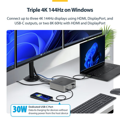 StarTech.com Thunderbolt 5/4 & USB4 Universal Dock, Multi-Display, Up to 8K 60Hz, 140W Charging, 30W PD Phone Charging, USB 10G, 2.5G LAN, 180W Adapter Included