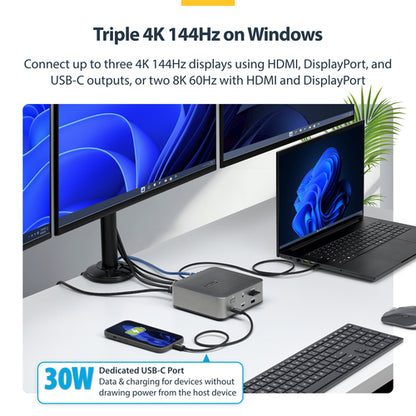StarTech.com Thunderbolt 5/4 & USB4 Universal Dock, Multi-Display, Up to 8K 60Hz, 140W Charging, 30W PD Phone Charging, USB 10G, 2.5G LAN, 180W Adapter Included