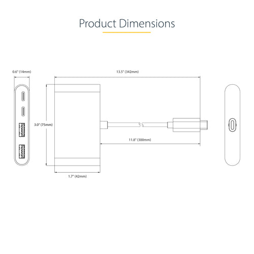 StarTech.com 4-Port USB-C Hub with 100W Power Delivery Pass-Through - 2x USB-A + 2x USB-C - USB 3.0 5Gbps - 1ft (30cm) Long Cable - Portable USB Type-C to USB-A/C Hub