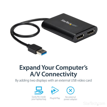 StarTech.com USB 3.0 to Dual DisplayPort Adapter, 4K 60Hz, DisplayLink Certified, USB to Dual DP Display Adapter, Dual DisplayPort Adapter for Mac & Windows
