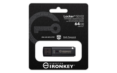 Kingston Technology IronKey 64GB Locker Plus 50 G2, FIPS 197, AES-256