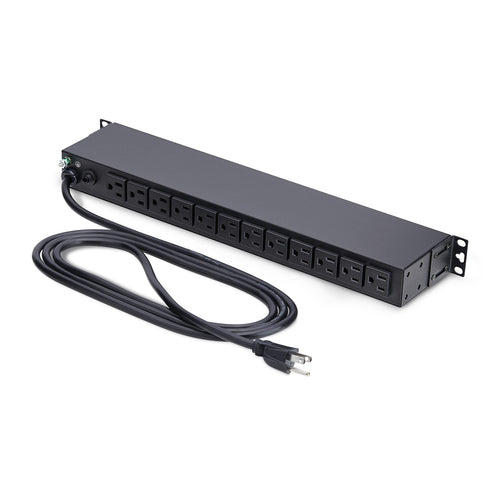 StarTech.com 13-Outlet Rackmount PDU, 1U Server Power Strip with 1x Front and 12x Rear Ports, Mounted Power Distribution Unit for 19-Inch Racks and Cabinets
