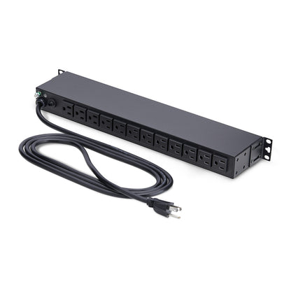 StarTech.com 13-Outlet Rackmount PDU, 1U Server Power Strip with 1x Front and 12x Rear Ports, Mounted Power Distribution Unit for 19-Inch Racks and Cabinets