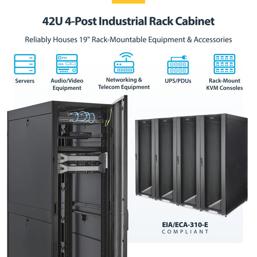 StarTech.com 42U Enterprise-Grade Server Rack Cabinet Kit, 19in Enclosed 4-Post Rack with Built-in Cable Management, 35in (89cm) Mounting Depth, 3307lb (1500kg) Capacity