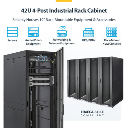 StarTech.com 42U Enterprise-Grade Server Rack Cabinet Kit, 19in Enclosed 4-Post Rack with Built-in Cable Management, 35in (89cm) Mounting Depth, 3307lb (1500kg) Capacity