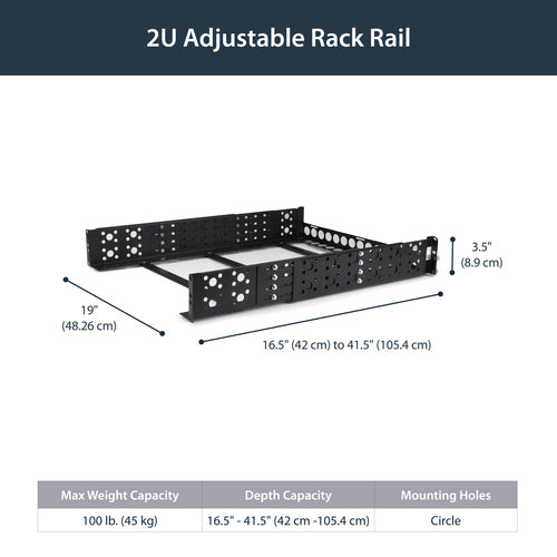 StarTech.com 2U Universal Rack Mount Rails - for 19in Server Rack Enclosure or Cabinet - Adjustable A/V Rack Rails
