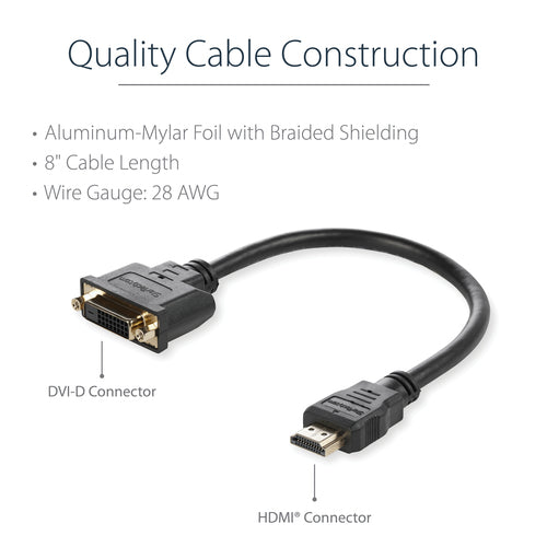 StarTech.com 8in HDMI to DVI-D Video Cable Adapter - HDMI Male to DVI Female