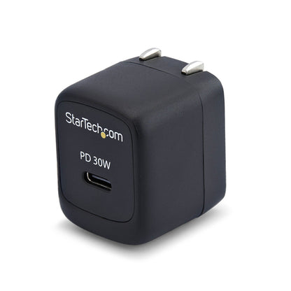 StarTech.com 30W USB‑C Wall Charger, Portable GaN Charger with USB Power Delivery Fast Charging, GaN 5V/9V/15/20V PD, USB-C Charger, Black