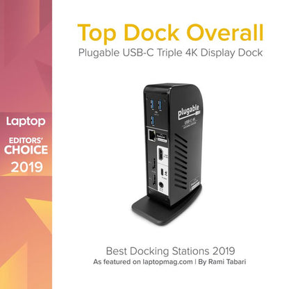 Plugable Technologies UD-ULTC4K laptop dock/port replicator Docking USB 3.2 Gen 1 (3.1 Gen 1) Type-C Black